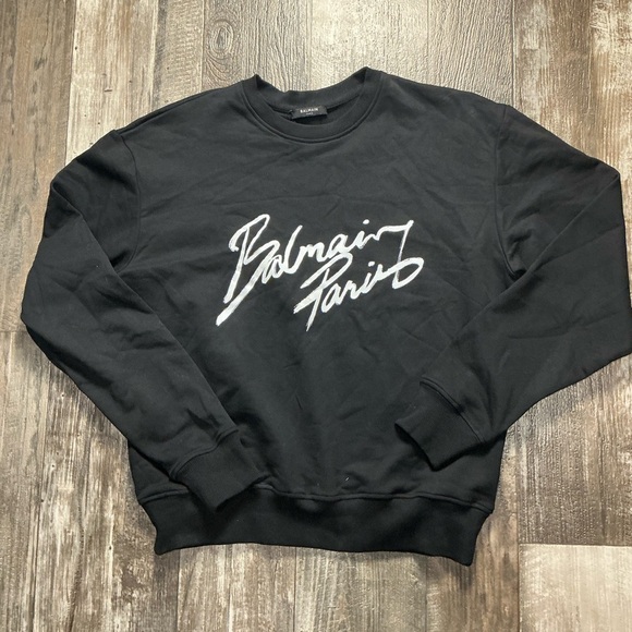 Balmain Black Crewneck Sweater with White Logo Size Small - Picture 10 of 12